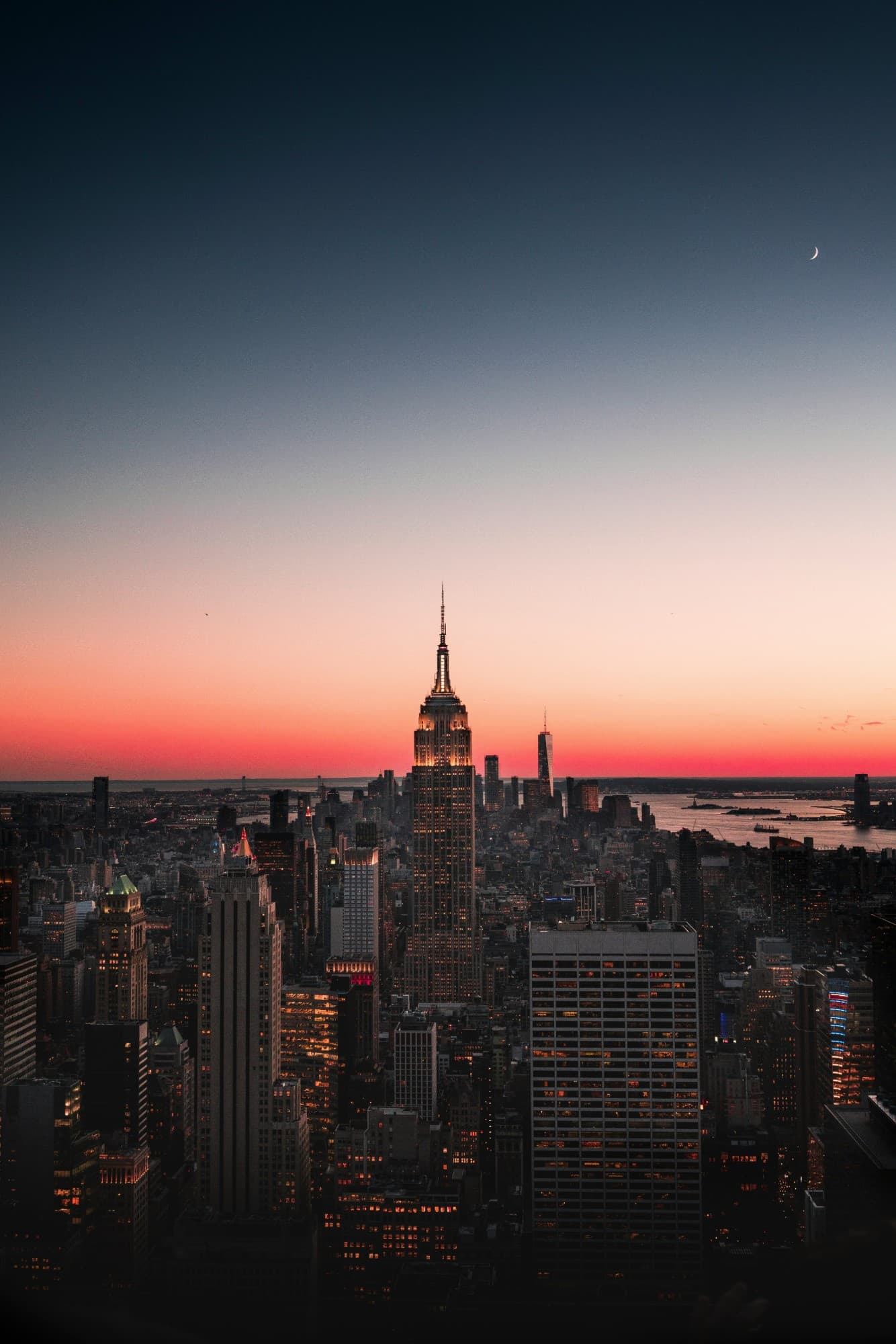 New York City skyline at sunset with the Empire State Building