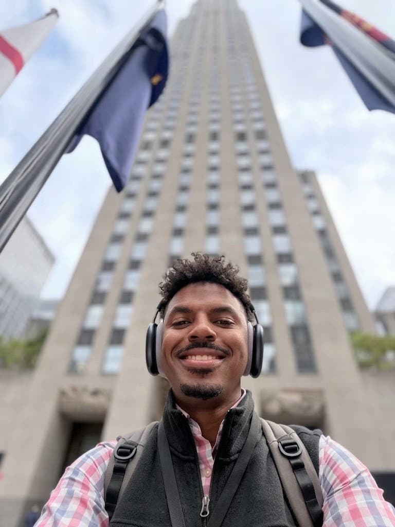 Moises in front of 30 Rockefeller Plaza